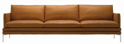 Zanotta William 1330 3-Sitzer Sofa in braunem Leder, modernes Design mit Stahlfüßen.
